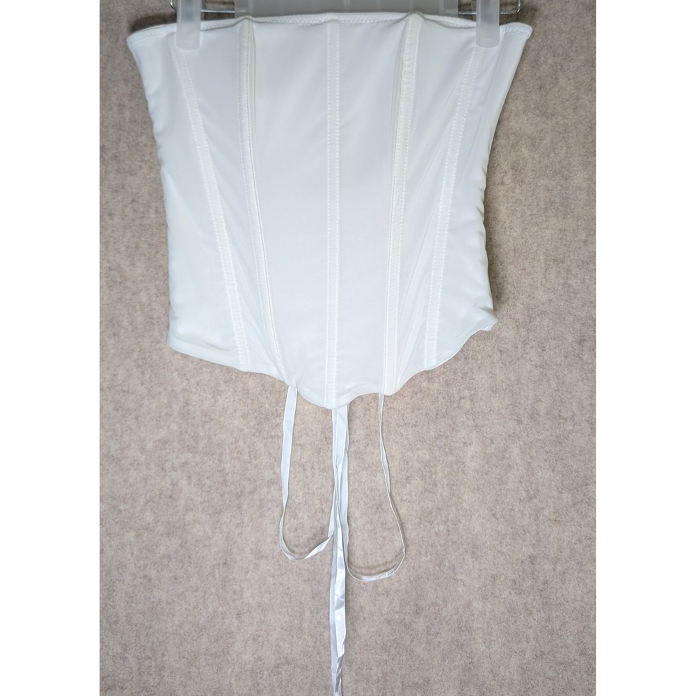 White Lace Up Back Corset Top Strapless Boned Bustier Size Medium